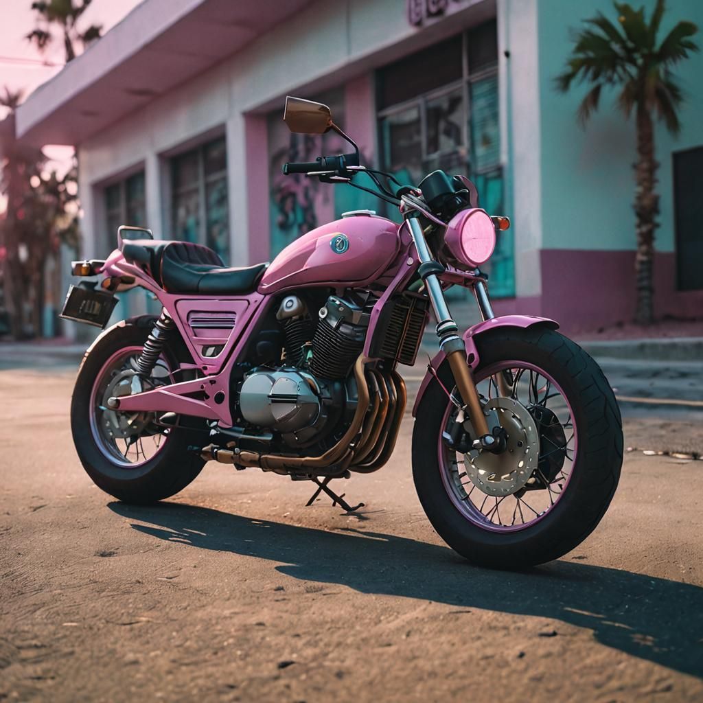 Vaporwave Motorcycle in Cinematic 80s Style