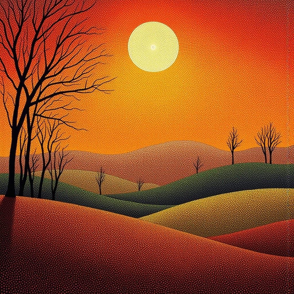 Whimsical Autumn Landscape in Pointillism Style