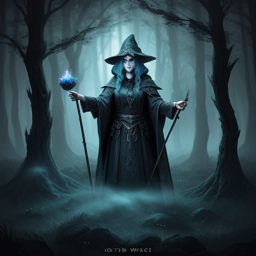 Mystical Witch Casting Spell in Ethereal Forest
