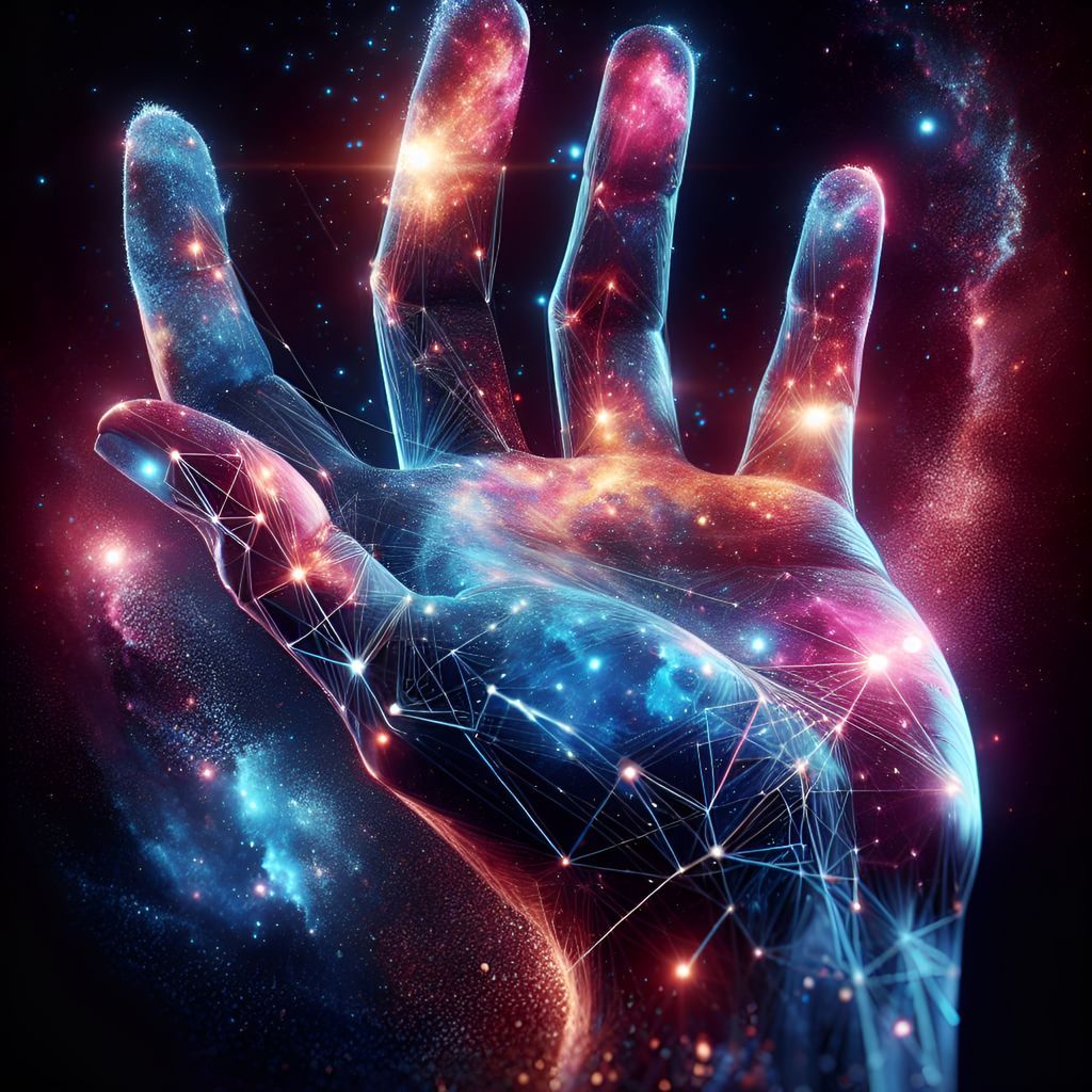 Hand Holding Stars: Cosmic Double Exposure CGI Art