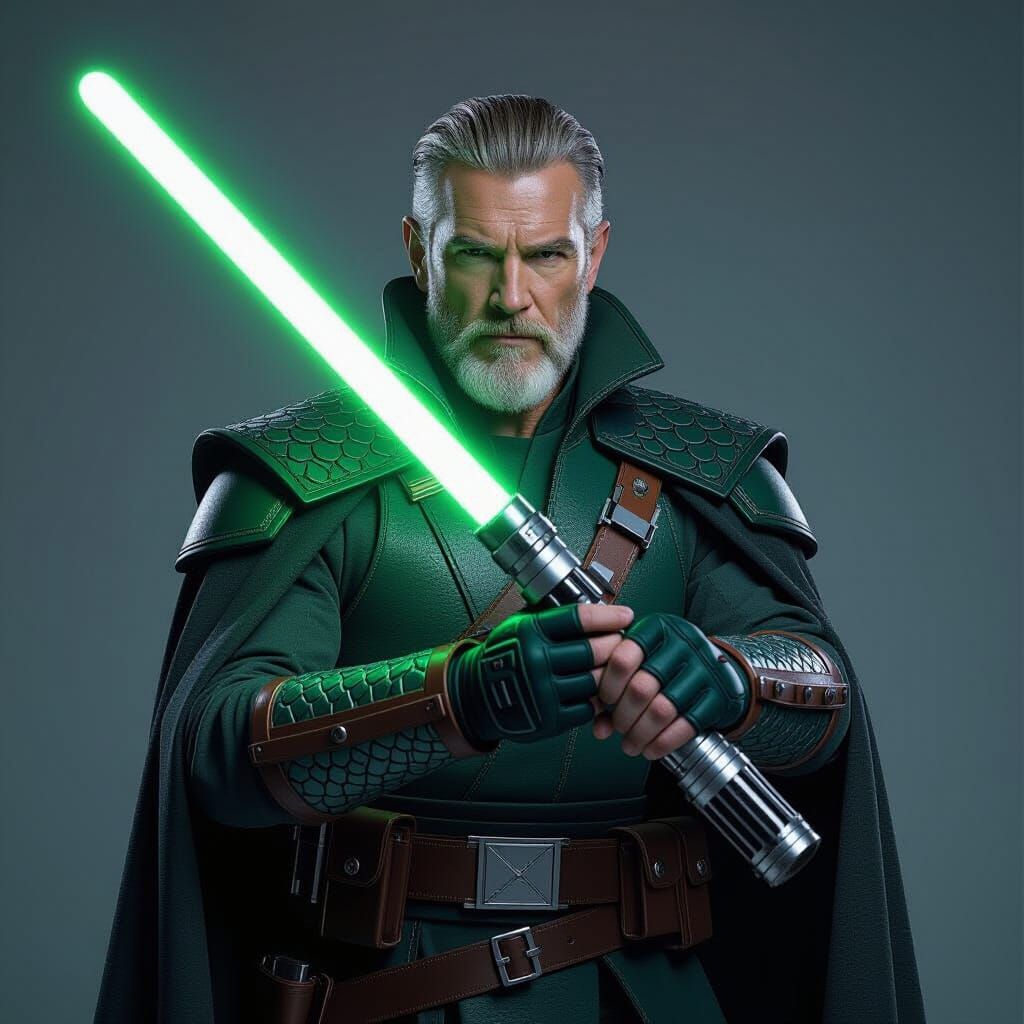 Selkath Warrior Wields Custom Lightsaber in Sci-Fi Style