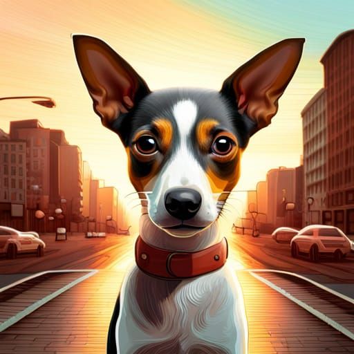 Rat Terrier Dog in Minimalist City Pop Chalk Art