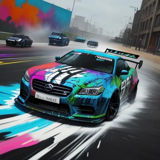 Drifting Cars in Graffiti Splash Art Style