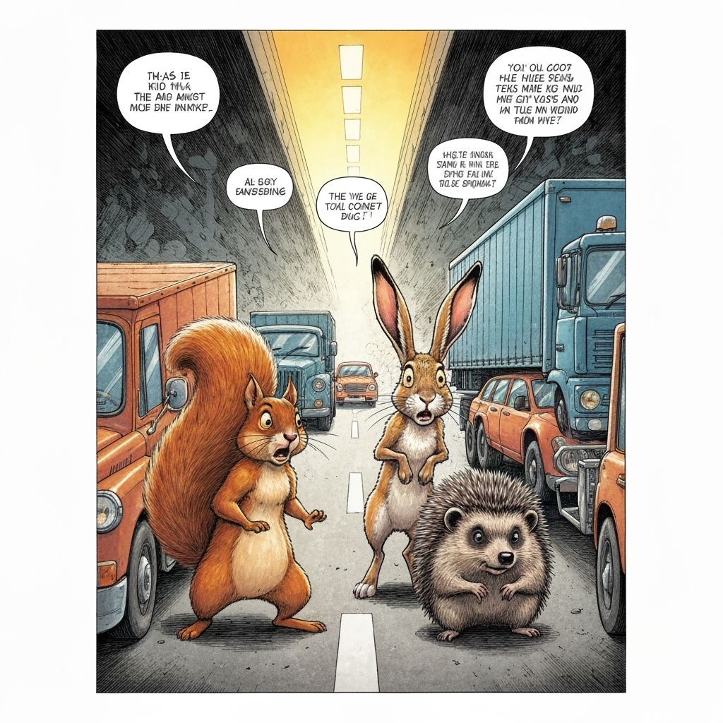Animals in Fear on Busy Road Comic Art
