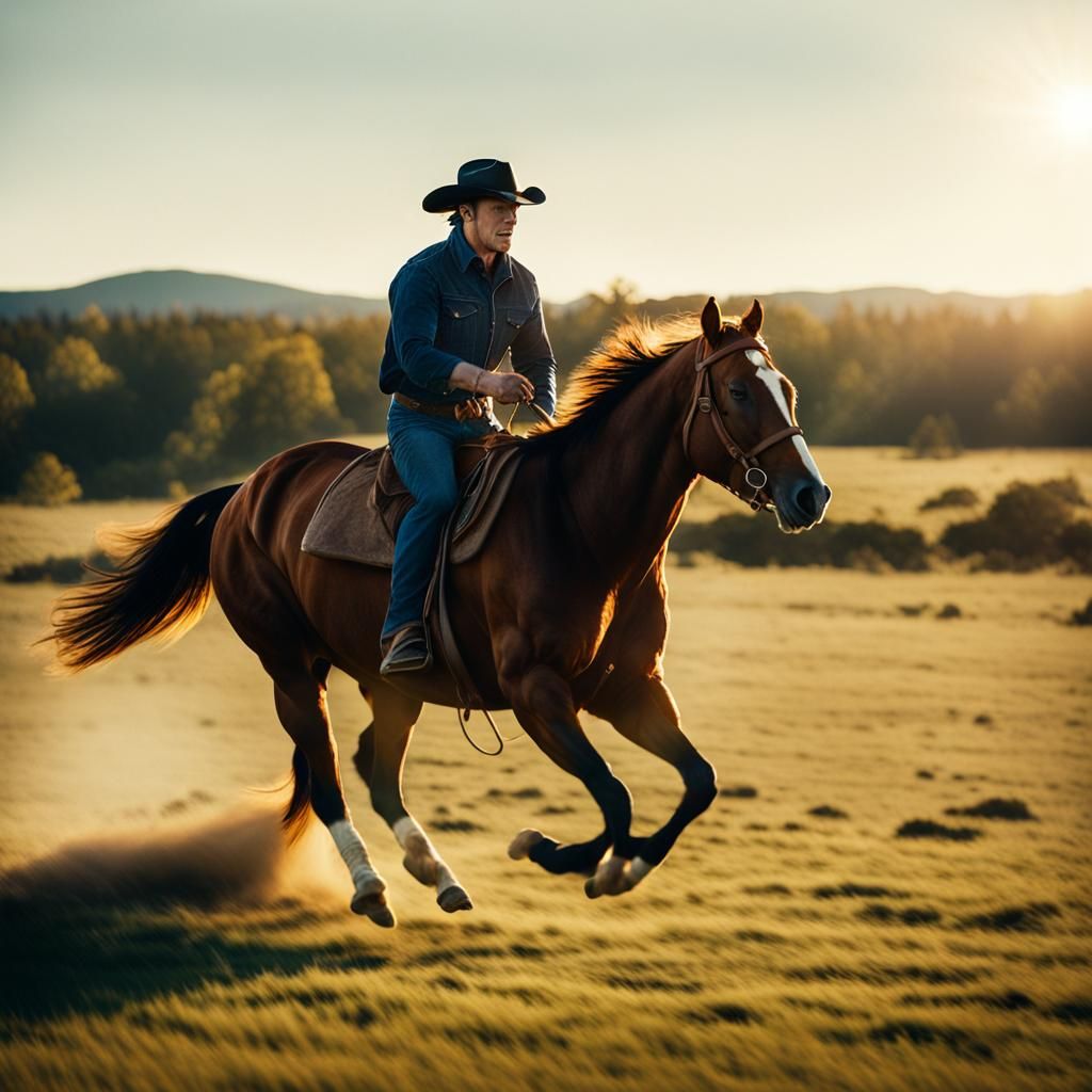 American Quarter Horse Runs Free in Golden Light
