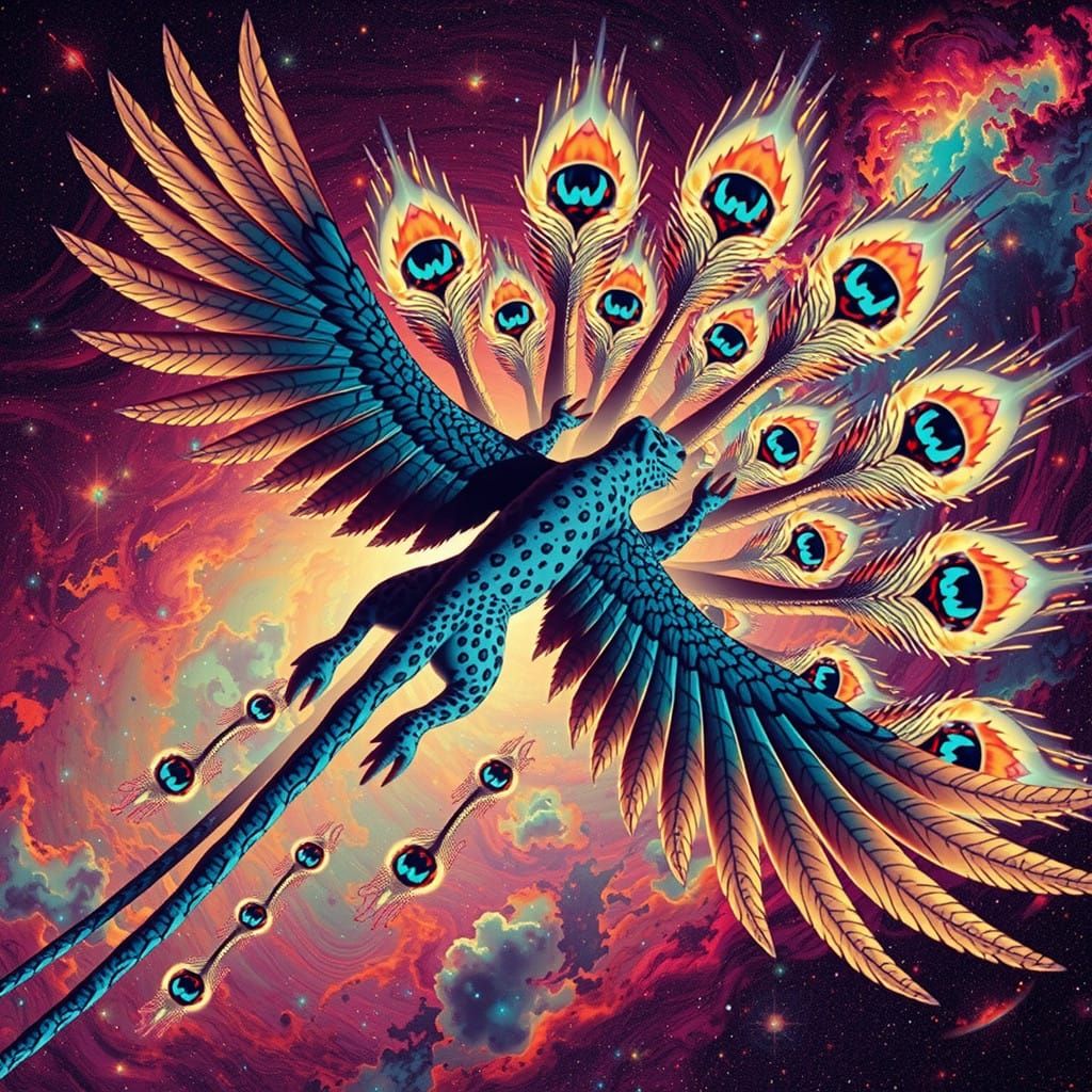 Flying Jaguar in Vibrant, Inverted Shading, Cyberpunk Aesthe...