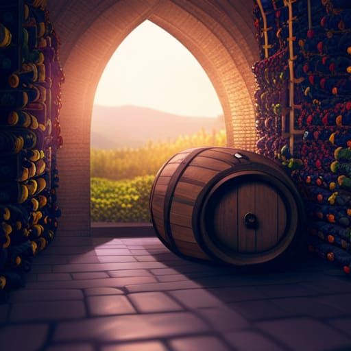 Romantic Wine Cellar with Antique Bottles