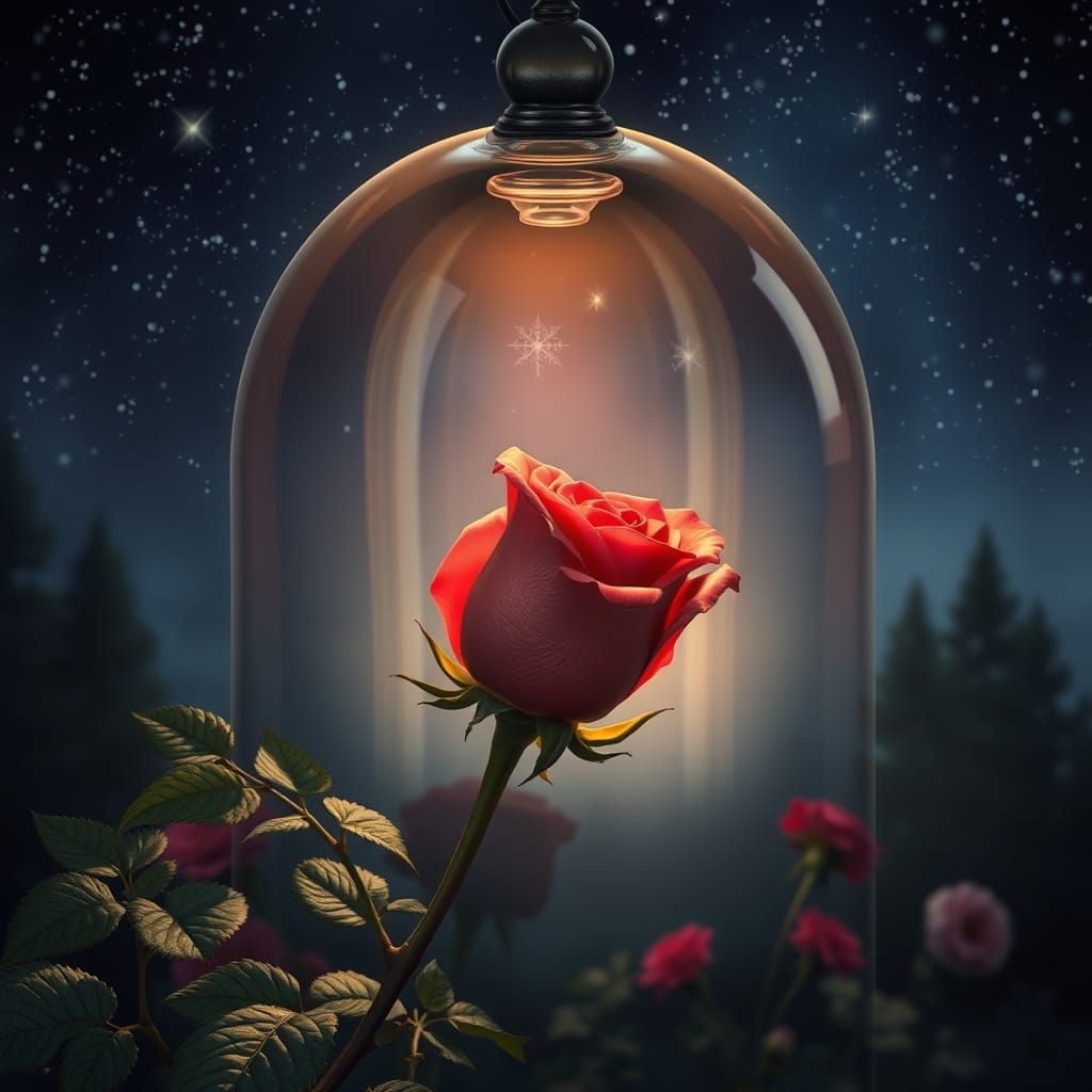 Red Rose Under Glass Bell Jar
