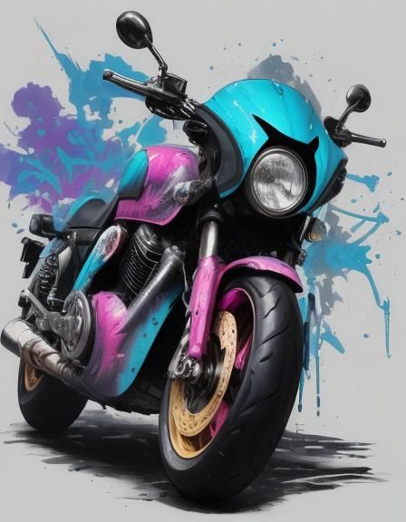 Futuristic Motorcycle Graffiti Art in Polychromatic Style