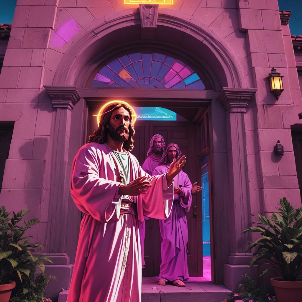 Jesus and Apostles Invade GTA5 in Synthwave Style
