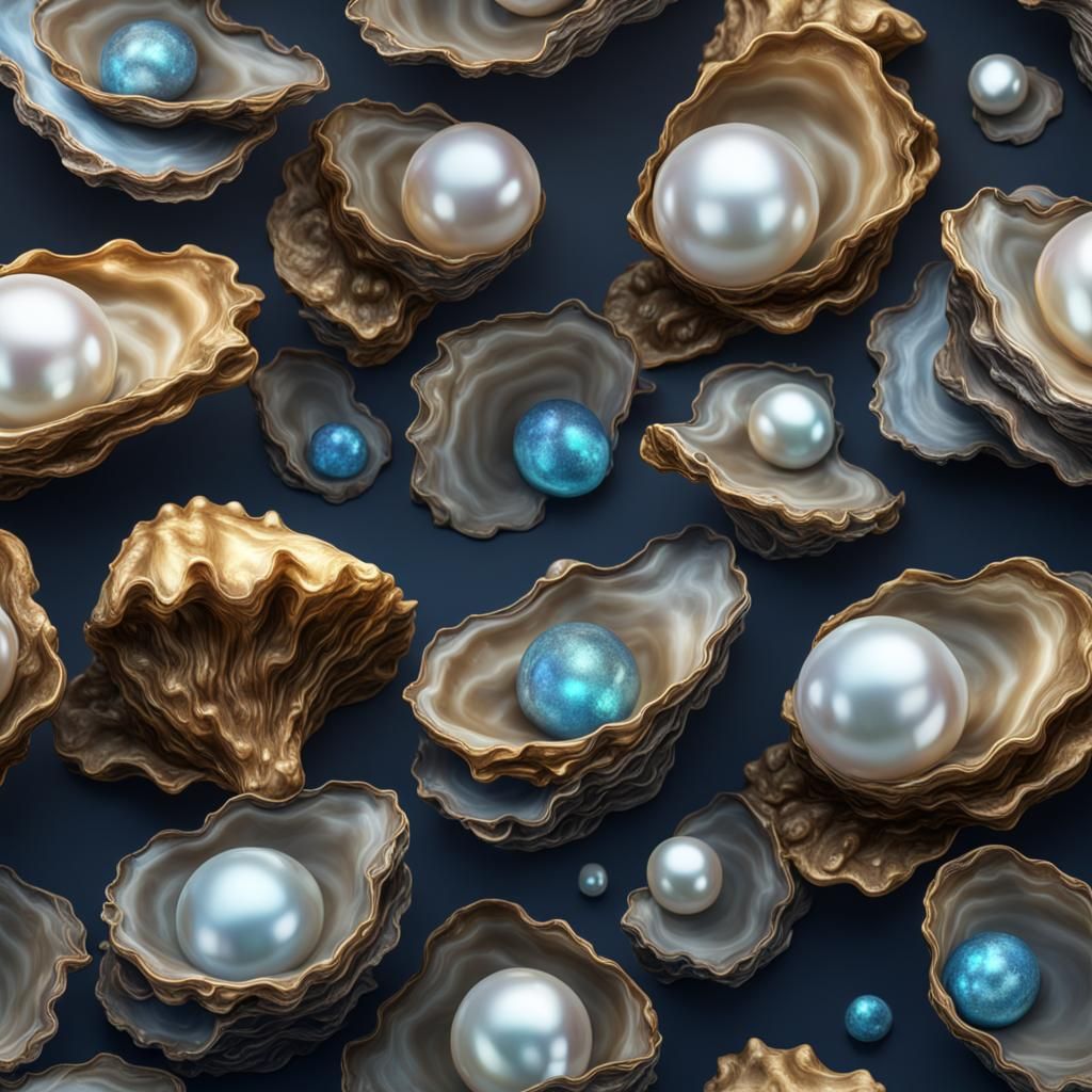 Pearl Oyster Symbol on Metal in Detailed Matte Style