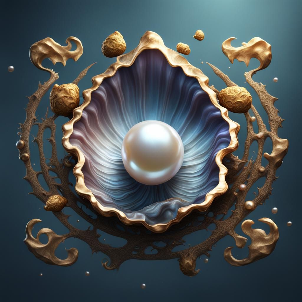 Pearl Oyster Symbol on Metal in Detailed Matte Painting
