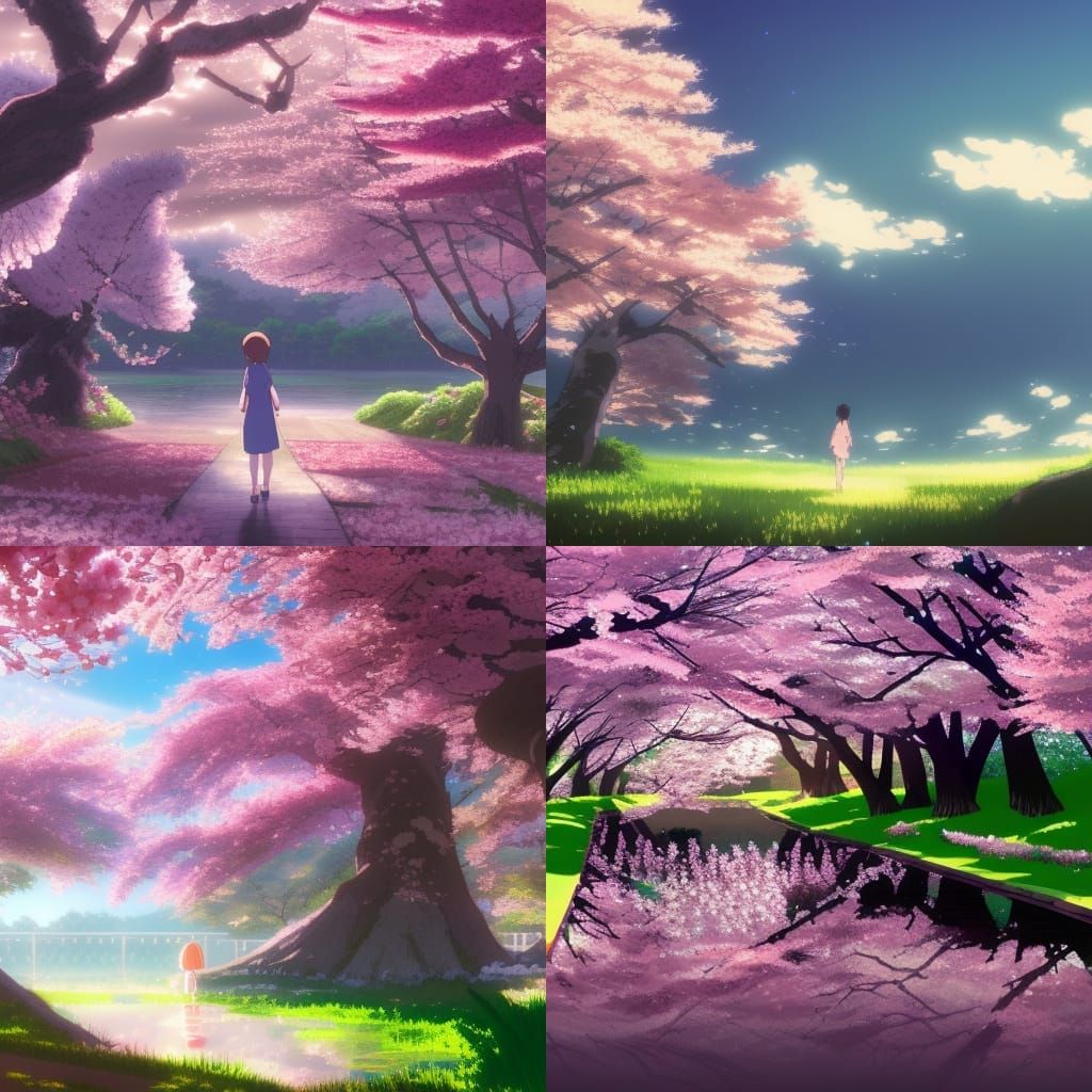 Cherry Blossom Landscape in Anime Style
