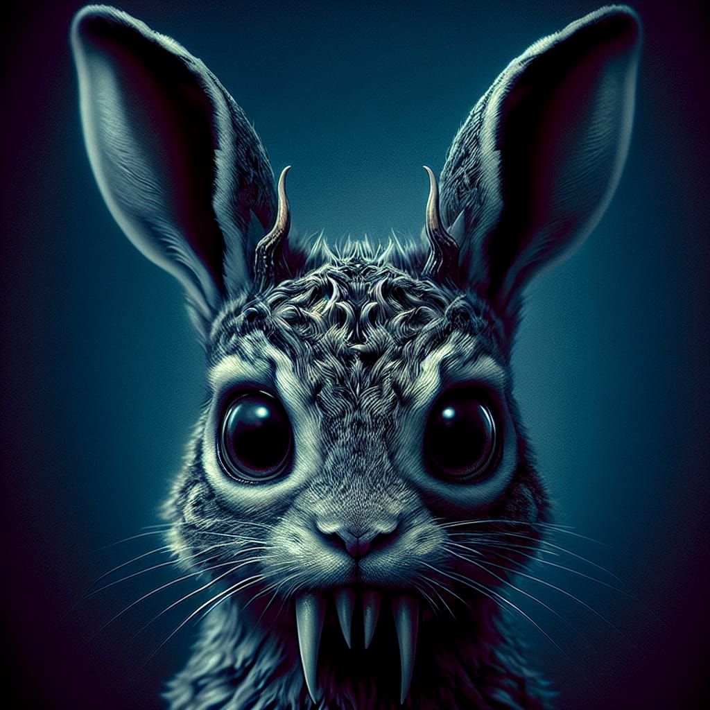 Moody Jackalope with Antlers and Fangs