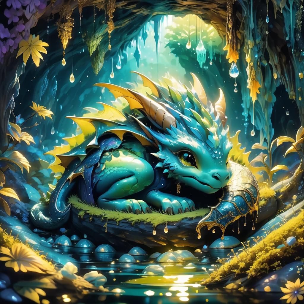 Baby Dragon in Enchanted Forest Cave