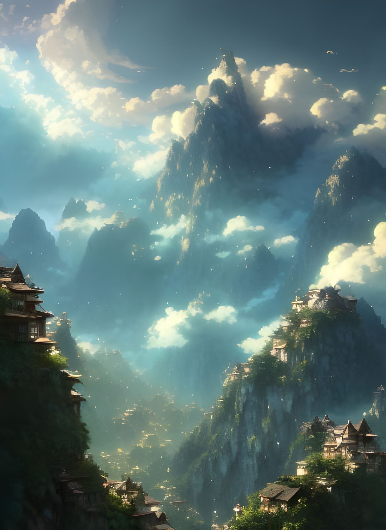 Mountain Village Digital Illustration