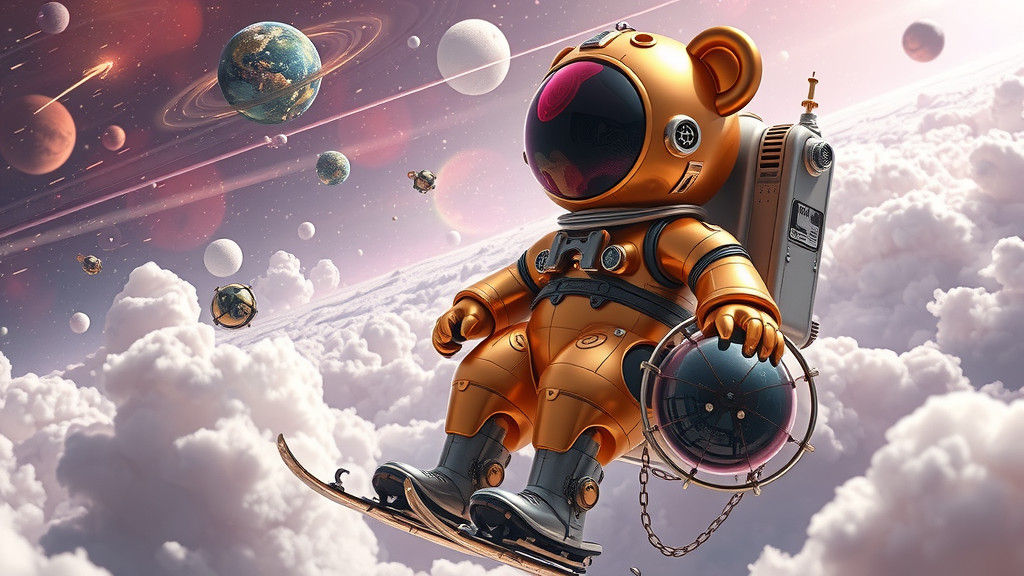 Steampunk Teddy Bear Astronaut in Space