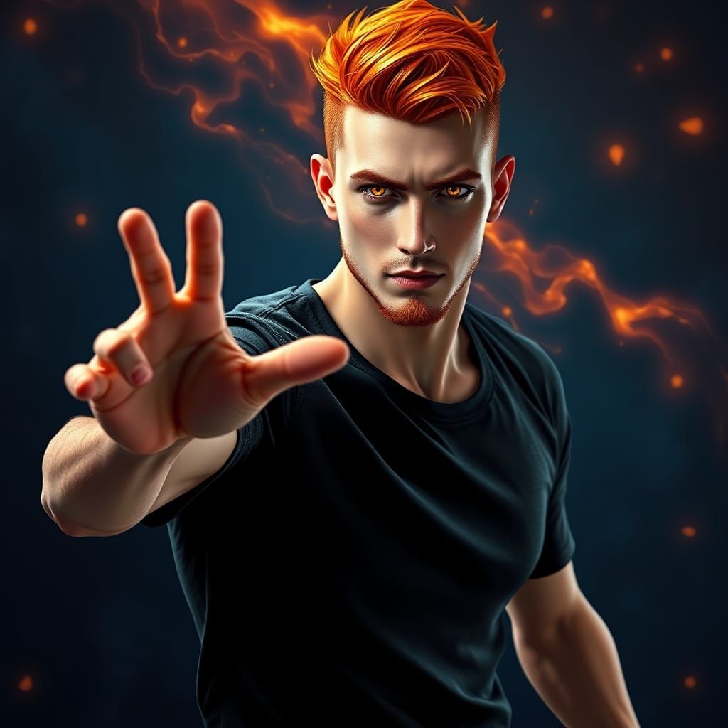 Magical Hero with Fiery Red Hair, Digital Art