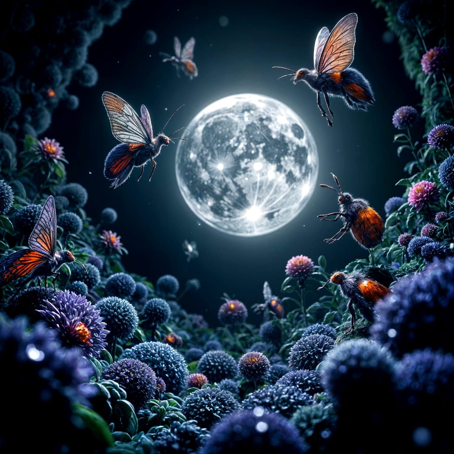 Moonlit Enchanted Garden in Hyperdetailed Fantasy Style