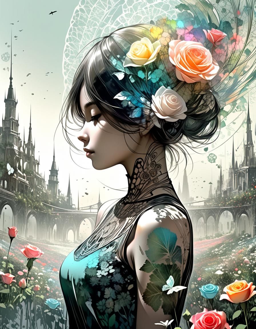 Filigree Fractal Rosebud in Botanical Fantasy Art