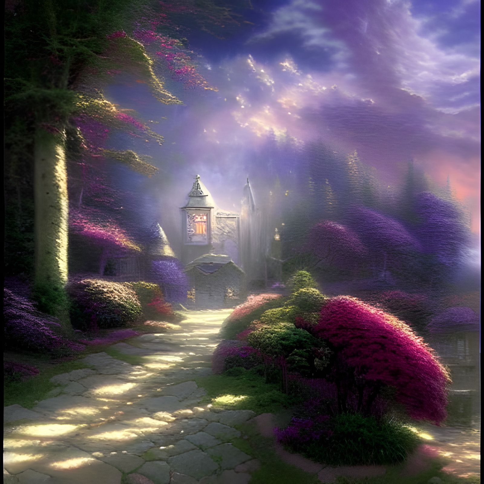 Ethereal Mist Fantasy in Kinkade Style