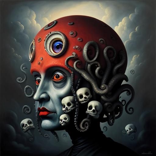 Surreal Faces with Giant Eyes in Gothic Style