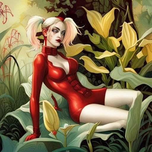 Harley Quinn in a Vibrant Garden