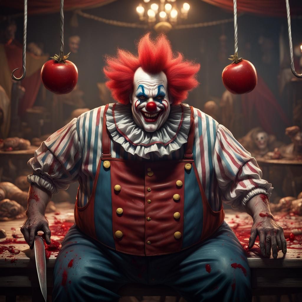 Menacing Circus Clown with Butcher Knife