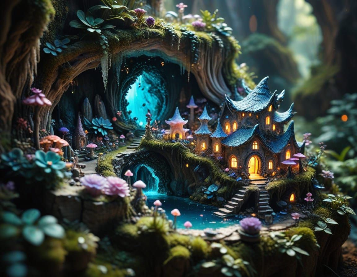 Miniature Fairy Kingdom Inside Ombre Geode