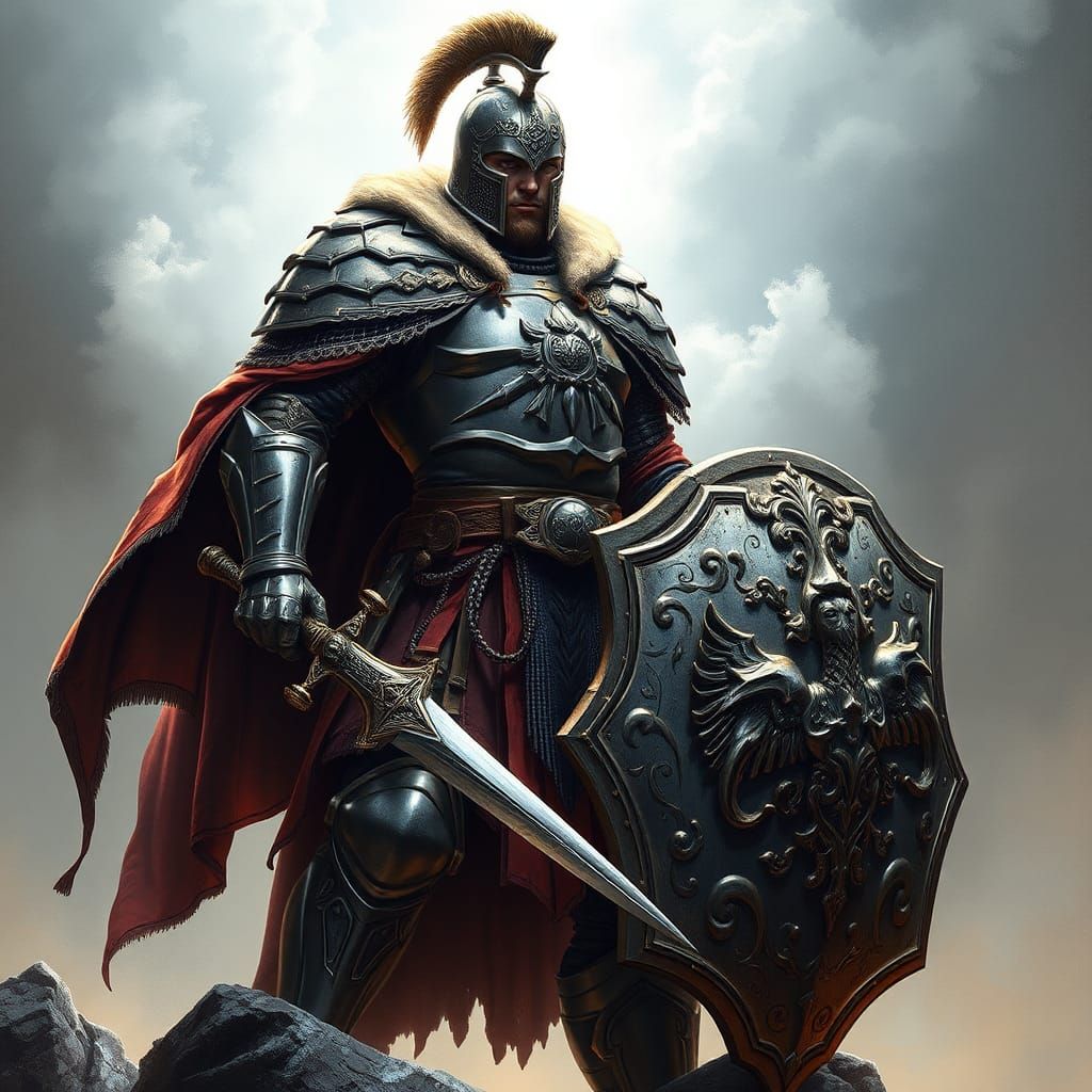 Heroic Warrior in Ornate Armor with Ethereal Glow