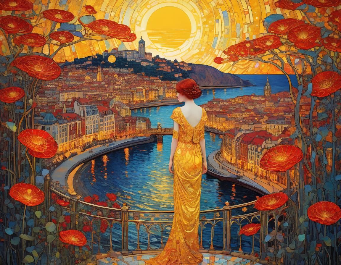 Ethereal Abstract Floral Composition in Art Nouveau Style