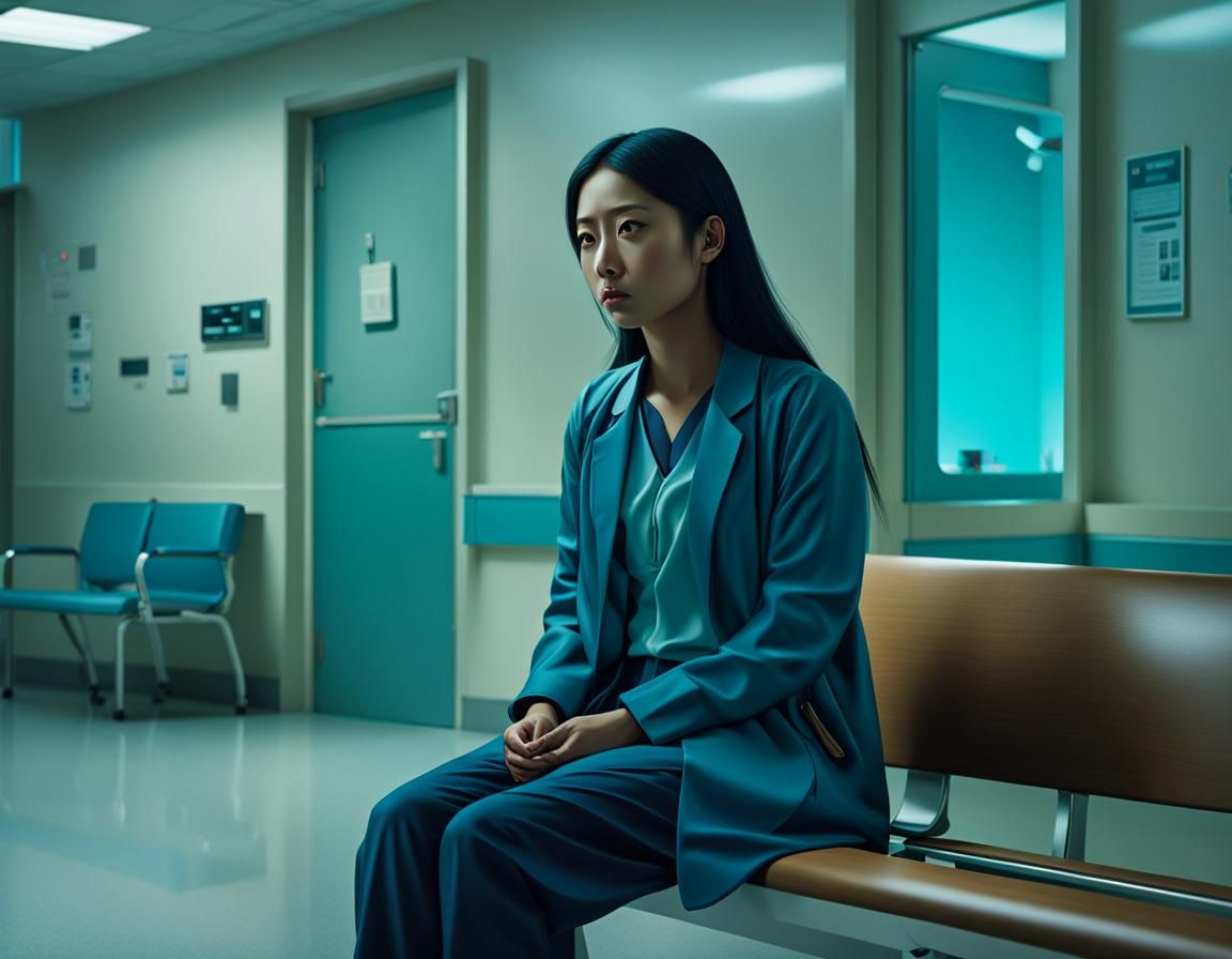 Sad Woman in Hospital Waiting Room: Macabre Art