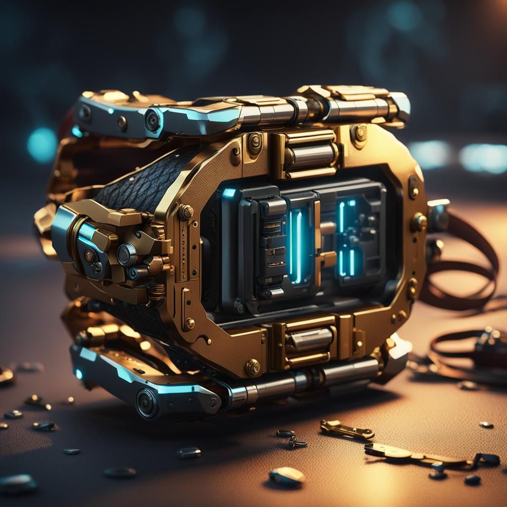 Cyberpunk Wrist Device with Golden Backlight