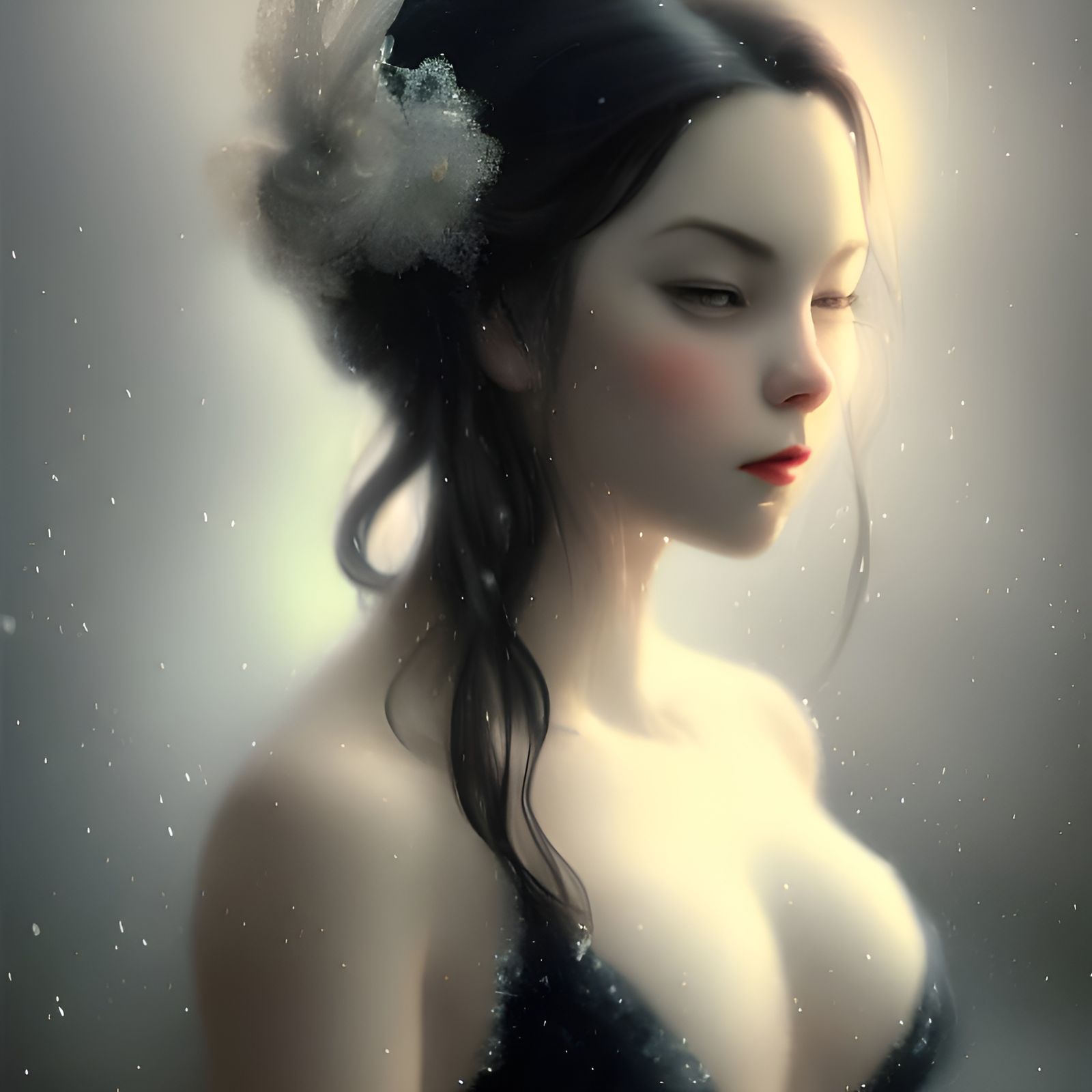 Gothic Bride Portrait in Snow, Hyperdetailed Art