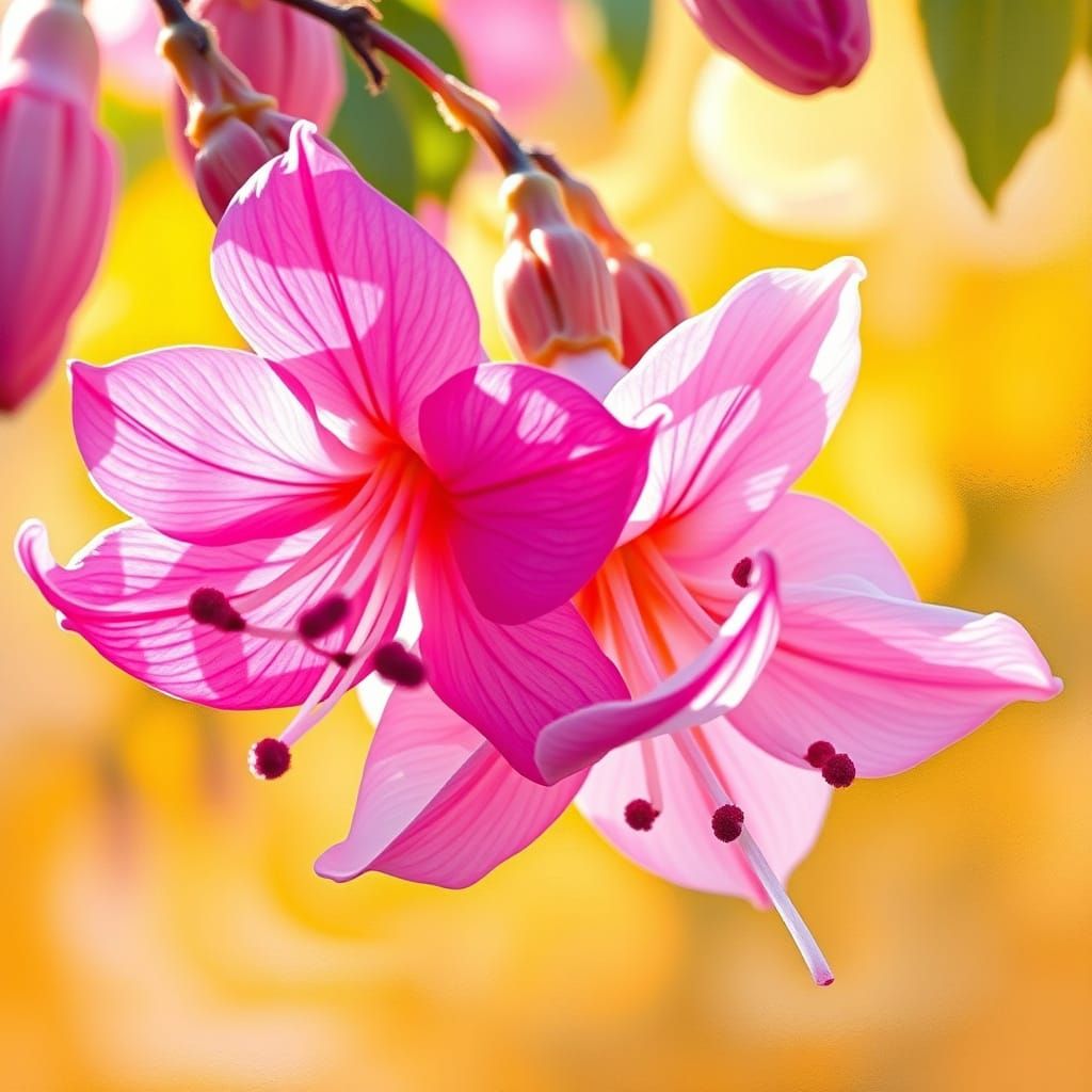 Velvety Fuchsia Blooms in Warm Sunlight