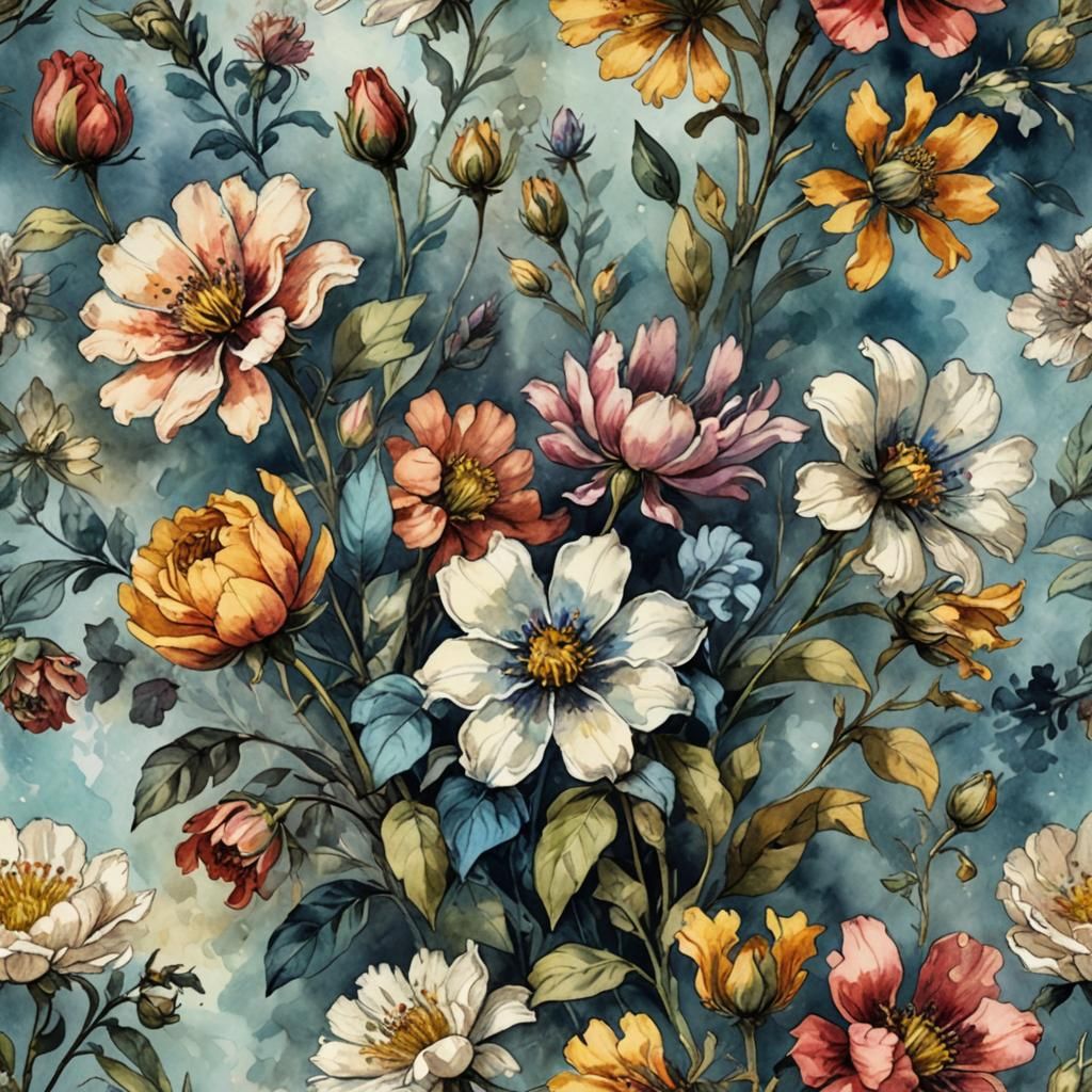 Floral Ink Wash in Post-Impressionist Style