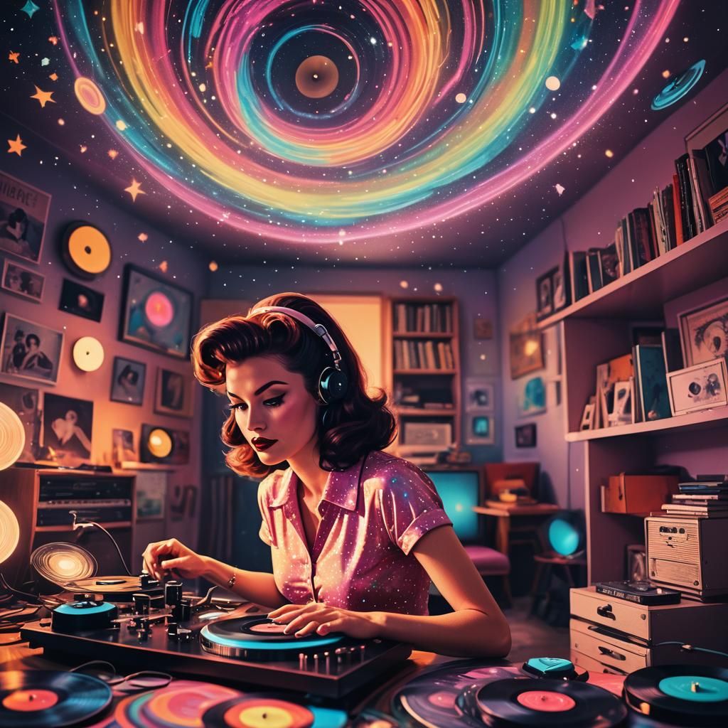 Rockabilly Girl's Astral Bedroom: Psychedelic Mixed Media