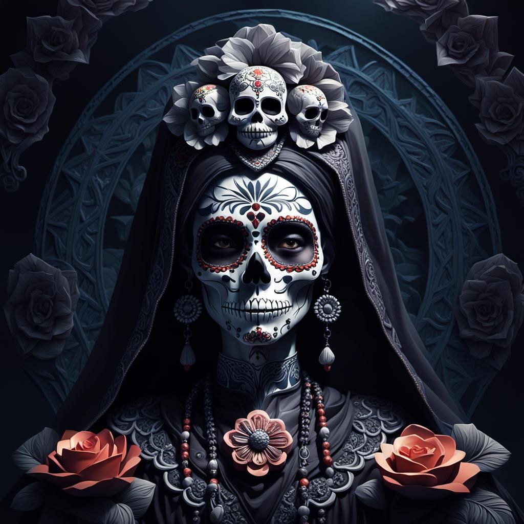 Low-Poly Sugar Skull Santa Muerte Portrait