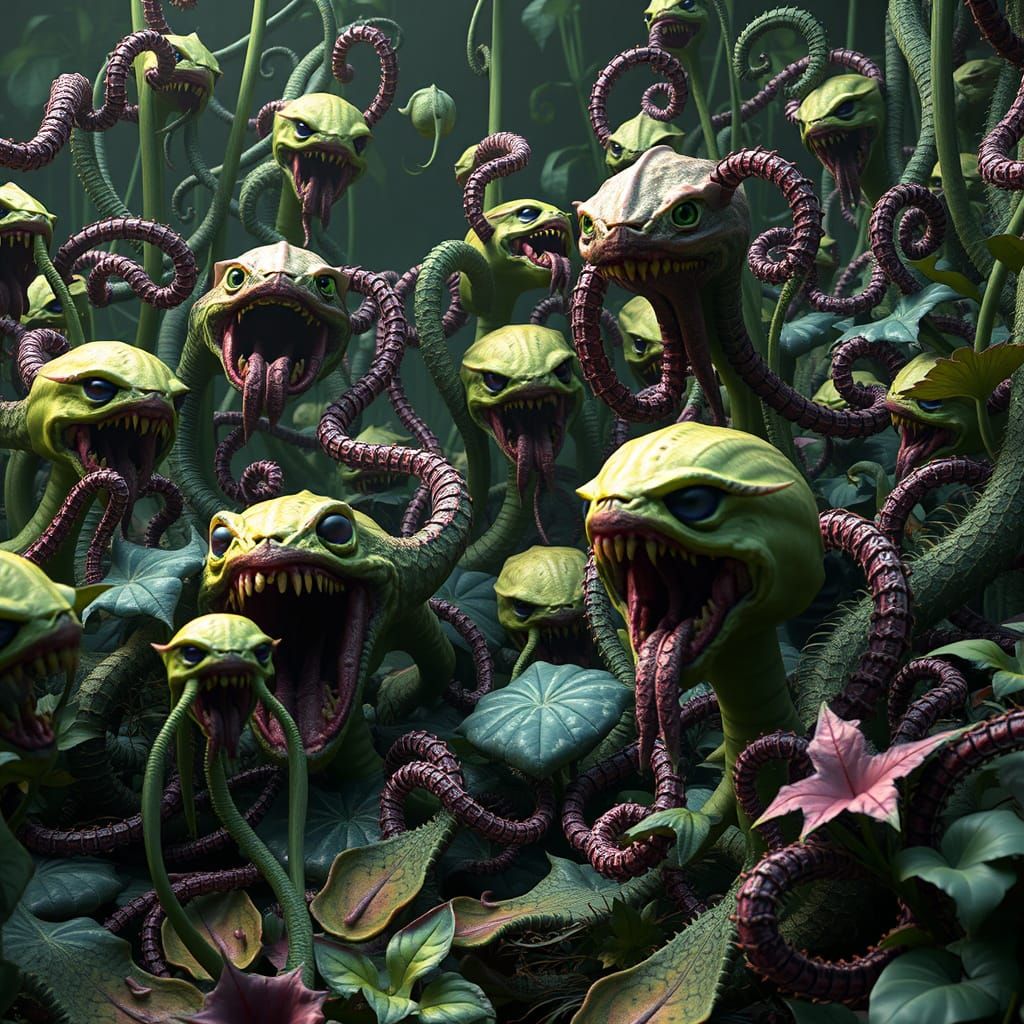 Creepy Mutant Garden in 3D Anime Style