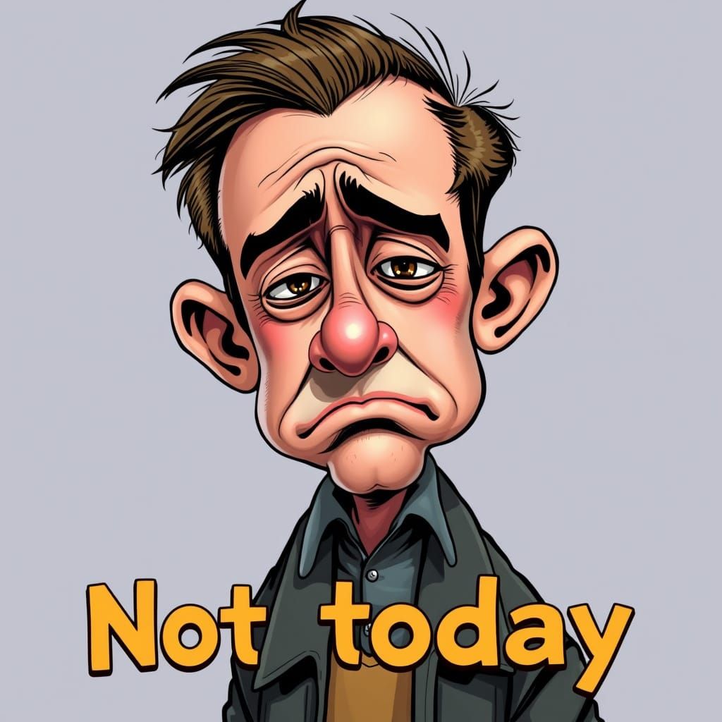 Sad Boy Caricature in Comic Book Art Style