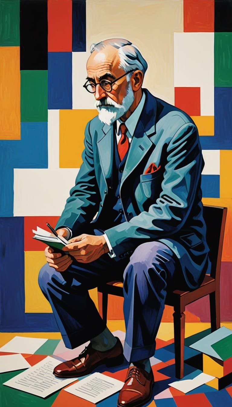 Philosopher Contemplating Statistics in Matisse Style