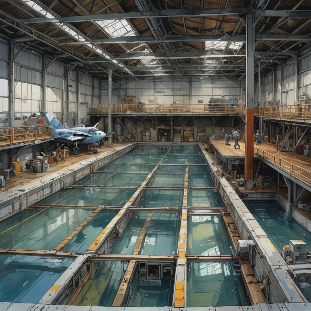 Futuristic Observation Deck with Pools in Gouache Style