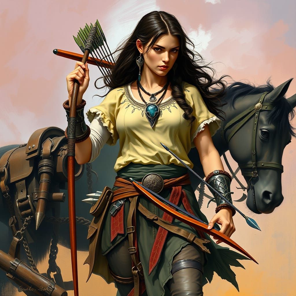 Celtic Warrior Woman with Bow in Frazetta Style