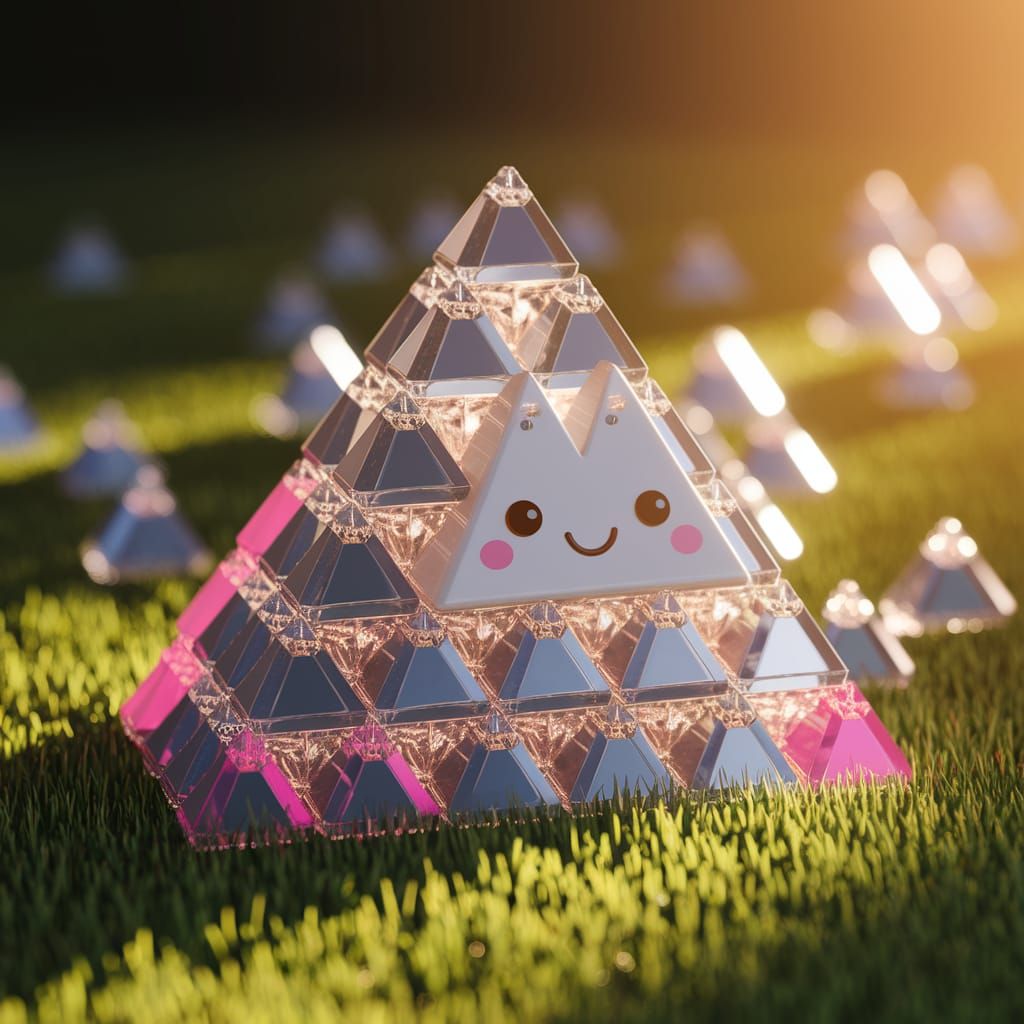 Surreal, Happy Pyramid in a Vibrant CGI Meadow Scene