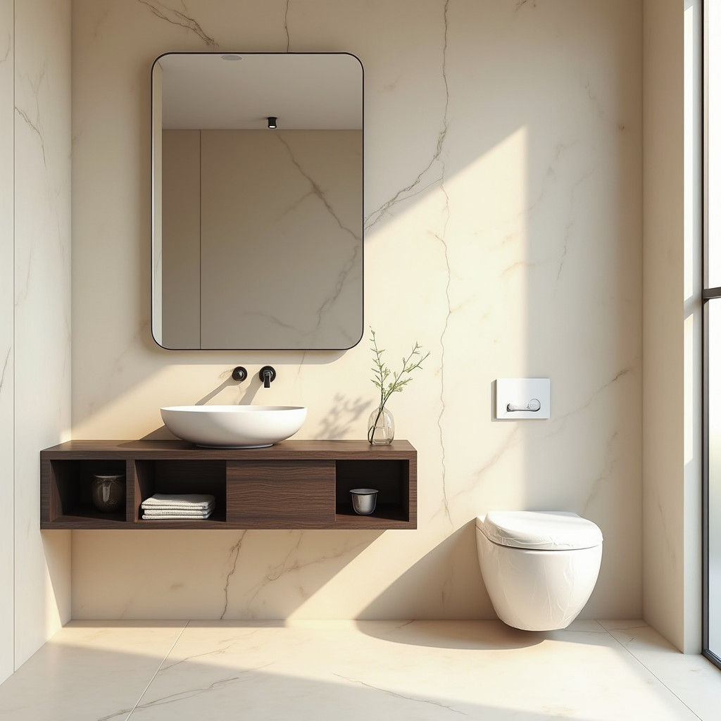 Modern Bathroom with Marble Walls in Futuristic Style