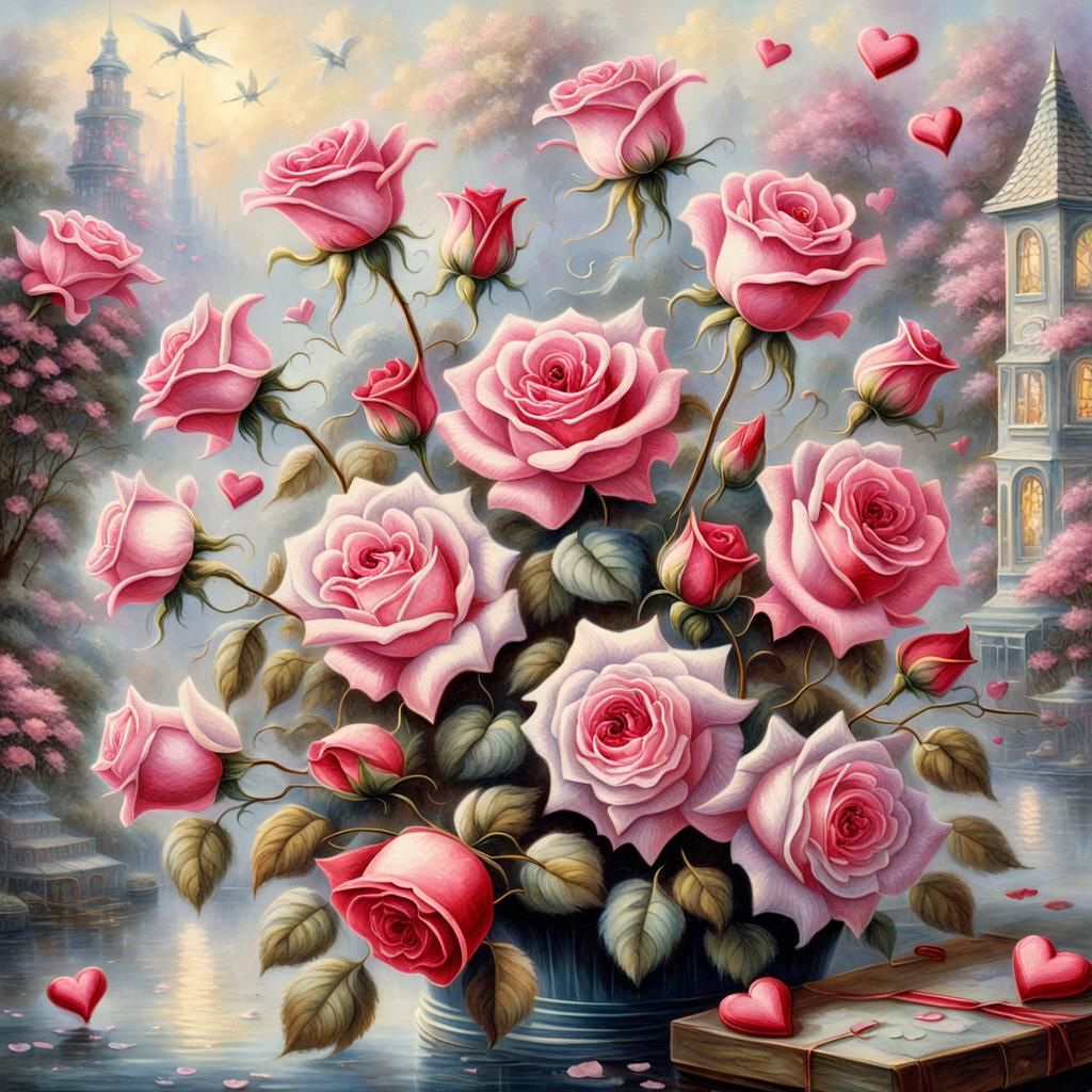 Romantic Roses Bouquet for Valentine's Day in Ethereal Style