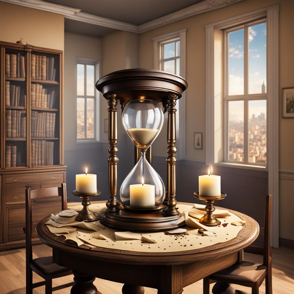 Hourglass Scene: Children Cleaning, Table Set