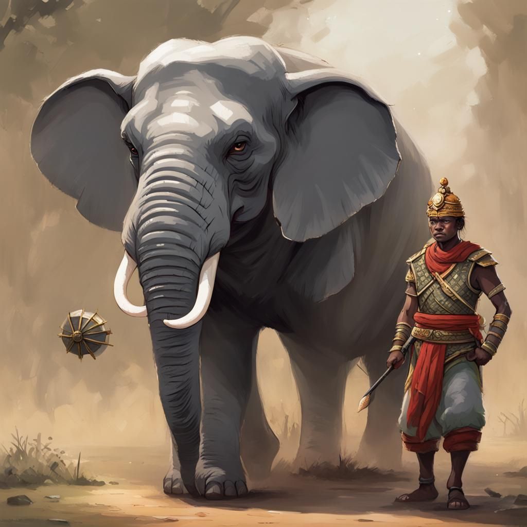 Inexperienced Elephant Warrior Illustration