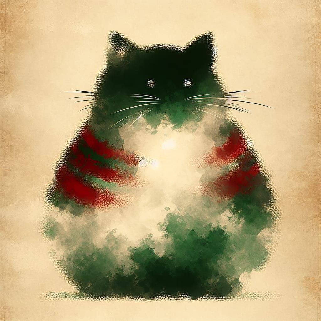 Chubby Cat in Elegant, Ink Wash-Inspired Art