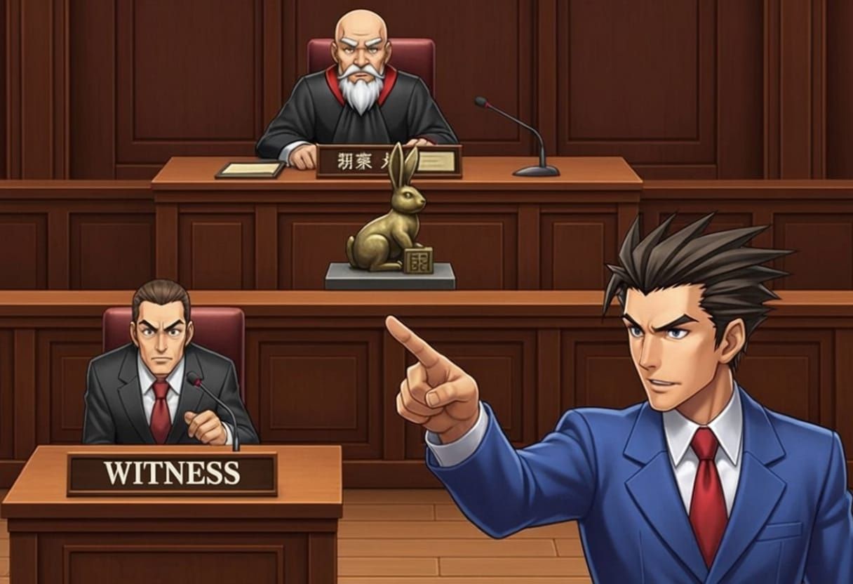 Phoenix Wright Confronts Witness in Courtroom